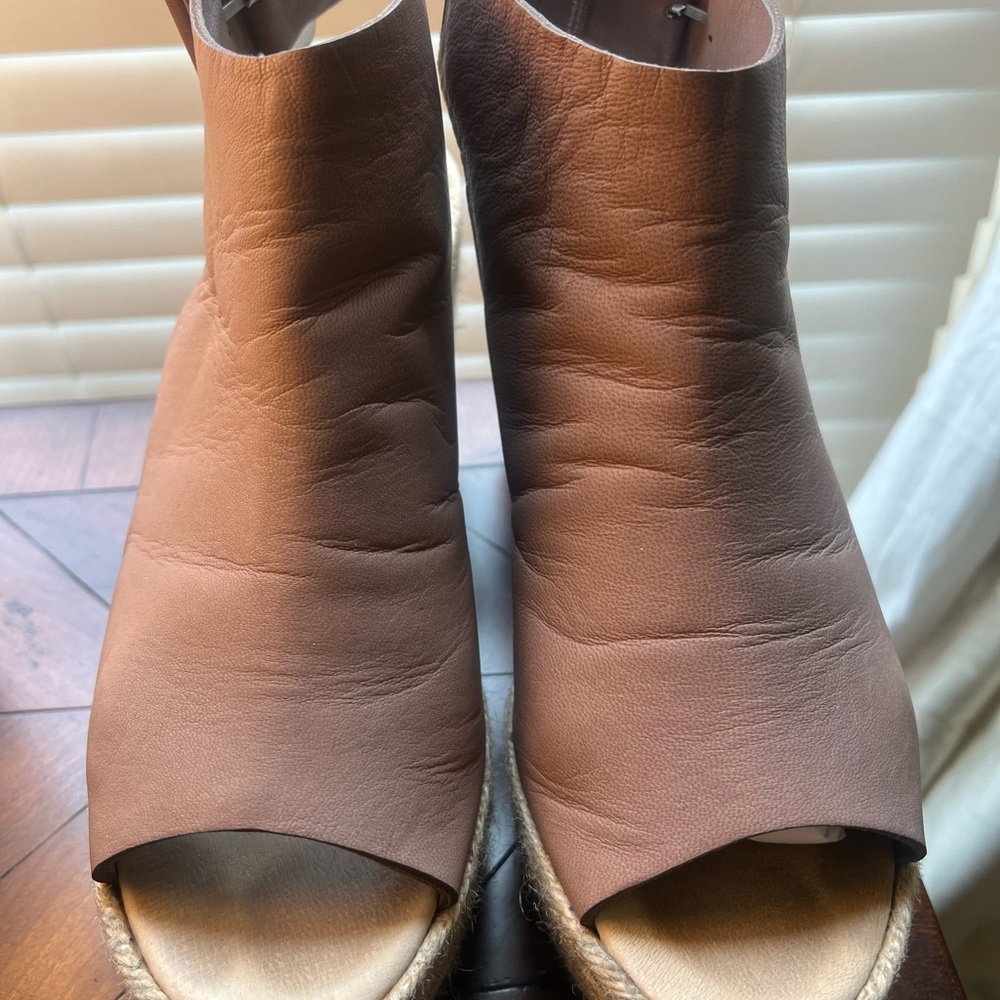 Paloma Barcelo- Women's Brown Peep-Toe Wedge Sandals